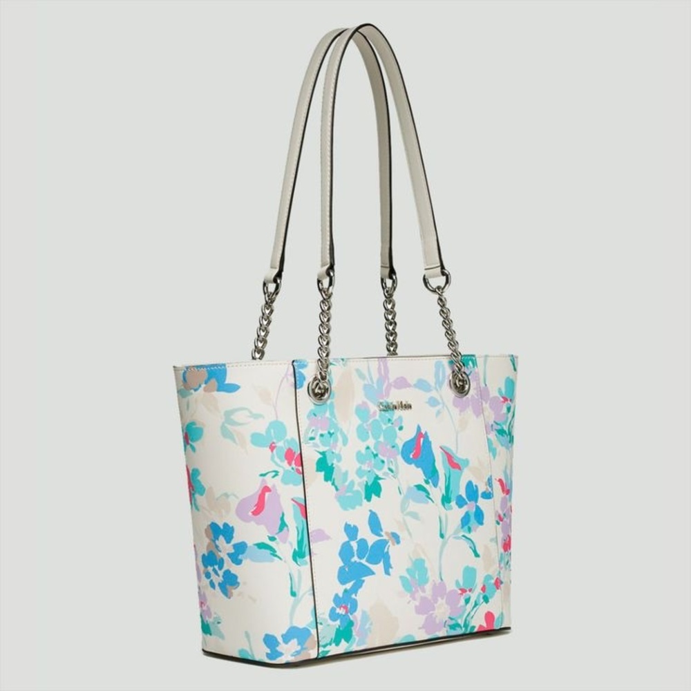 Calvin Klein Large Leather Floral Shoulder Bag
